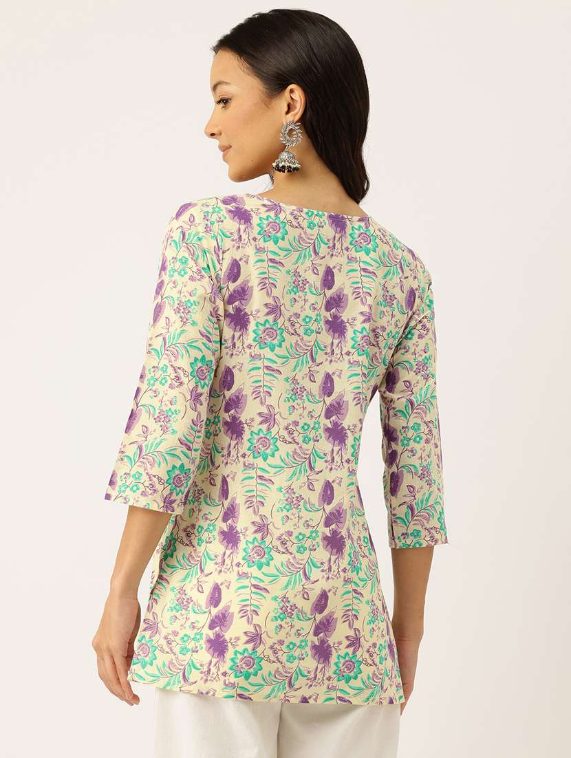 women three quarter sleeve straight kurti - 21581309 -  Standard Image - 2