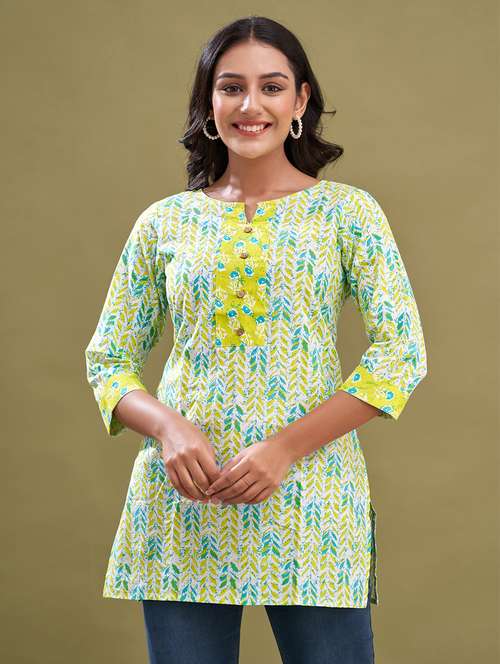 women three quarter sleeve straight kurti - 21581318 -  Standard Image - 0