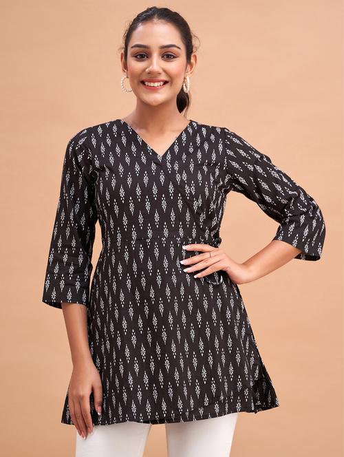 women printed three quarter sleeve angrakha kurti - 21581326 - Standard Image - 0
