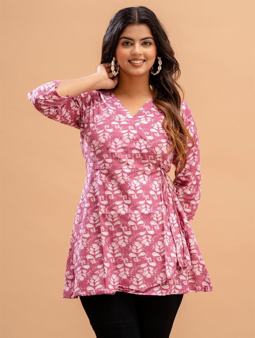 women printed three quarter sleeve angrakha kurti - 21581327 - Zoom Image - 0