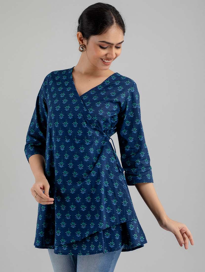women three quarter sleeve angrakha kurti - 21581328 - Standard Image - 2