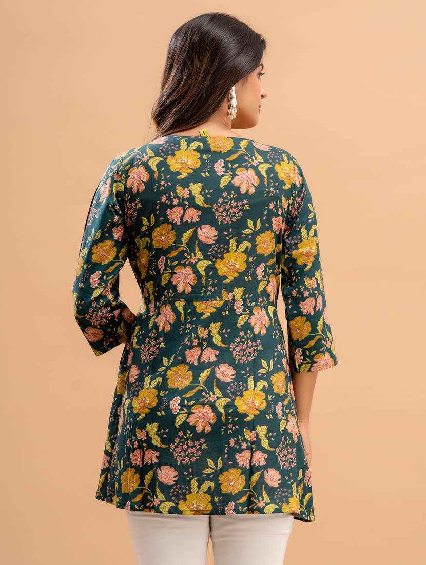 women printed three quarter sleeve angrakha kurti - 21581330 -  Standard Image - 2