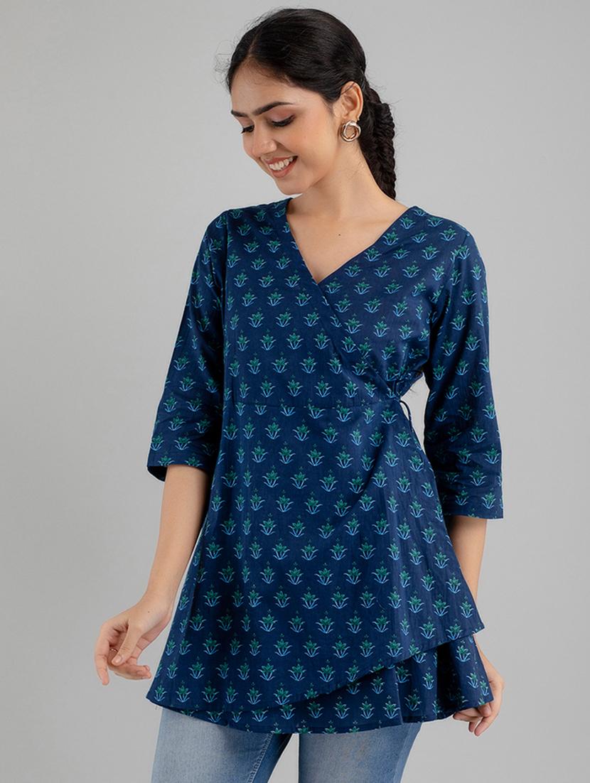 women printed three quarter sleeve angrakha kurti - 21581331 - Standard Image - 2
