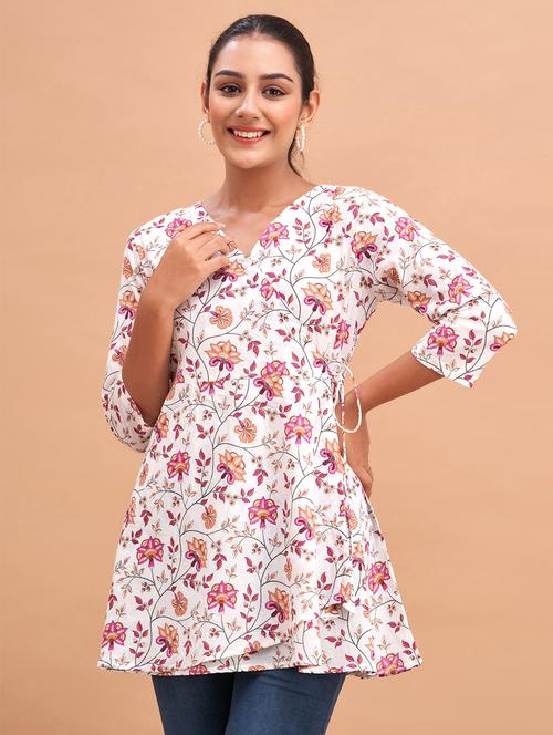 women three quarter sleeve angrakha kurti - 21581334 - Standard Image - 0