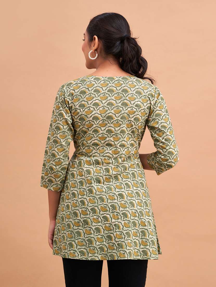 women three quarter sleeve angrakha kurti - 21581336 - Standard Image - 2