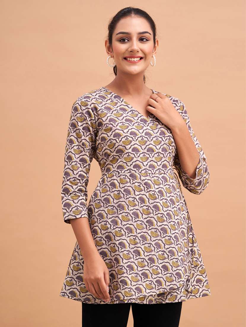 women three quarter sleeve angrakha kurti - 21581338 -  Zoom Image - 0