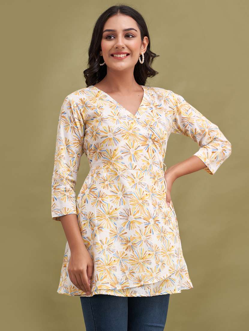 women three quarter sleeve angrakha kurti