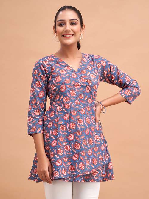 women three quarter sleeve angrakha kurti - 21581342 -  Standard Image - 0