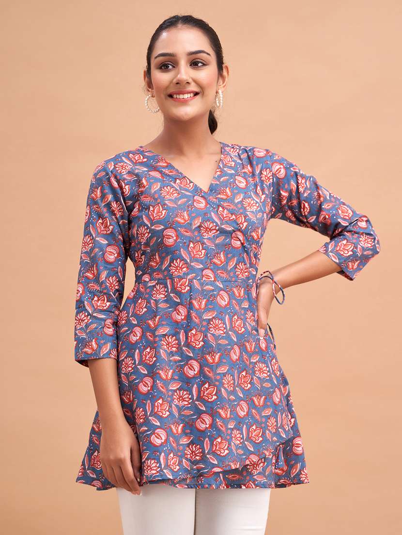 women three quarter sleeve angrakha kurti