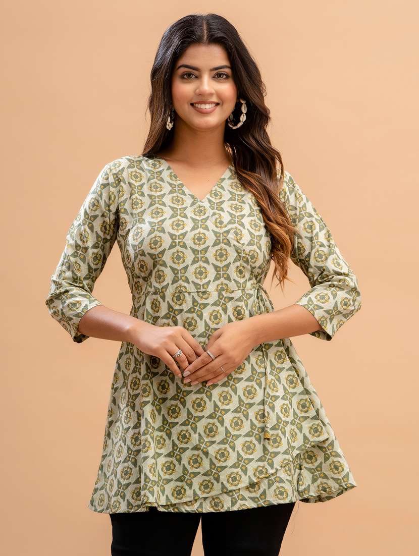 women three quarter sleeve angrakha kurti