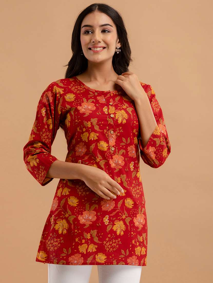 women printed three quarter sleeve short kurti - 21581350 -  Standard Image - 2