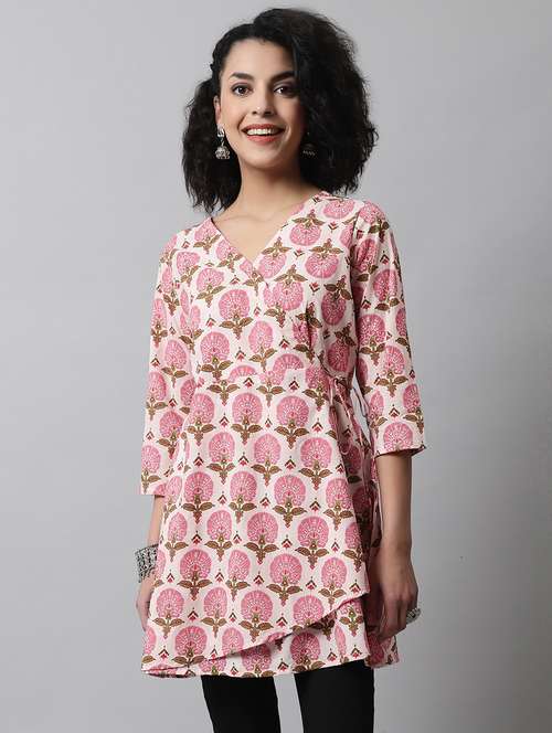 women three quarter sleeve angrakha kurti - 21581369 - Standard Image - 0