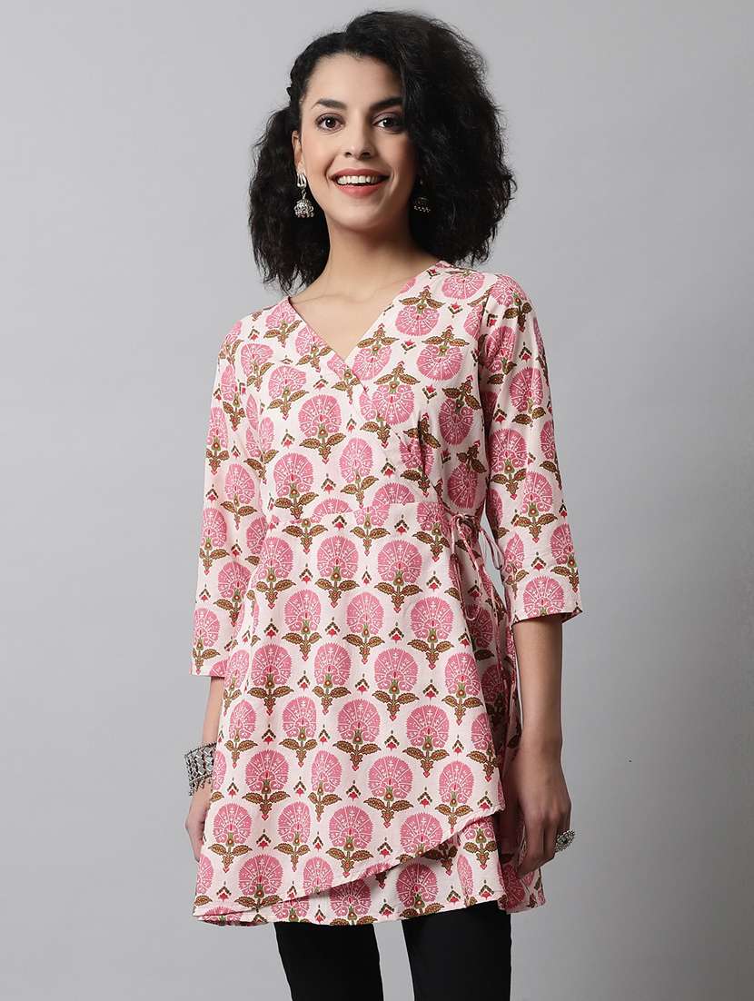 women three quarter sleeve angrakha kurti - 21581369 - Zoom Image - 0