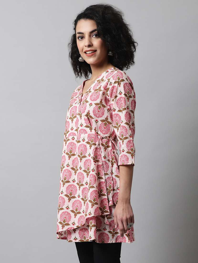 women three quarter sleeve angrakha kurti - 21581369 - Standard Image - 2