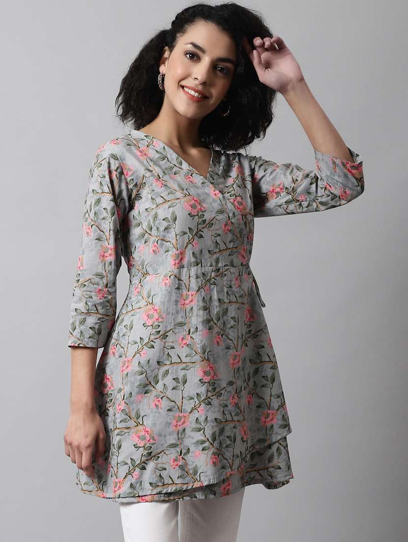 women printed three quarter sleeve angrakha kurti - 21581372 - Standard Image - 2