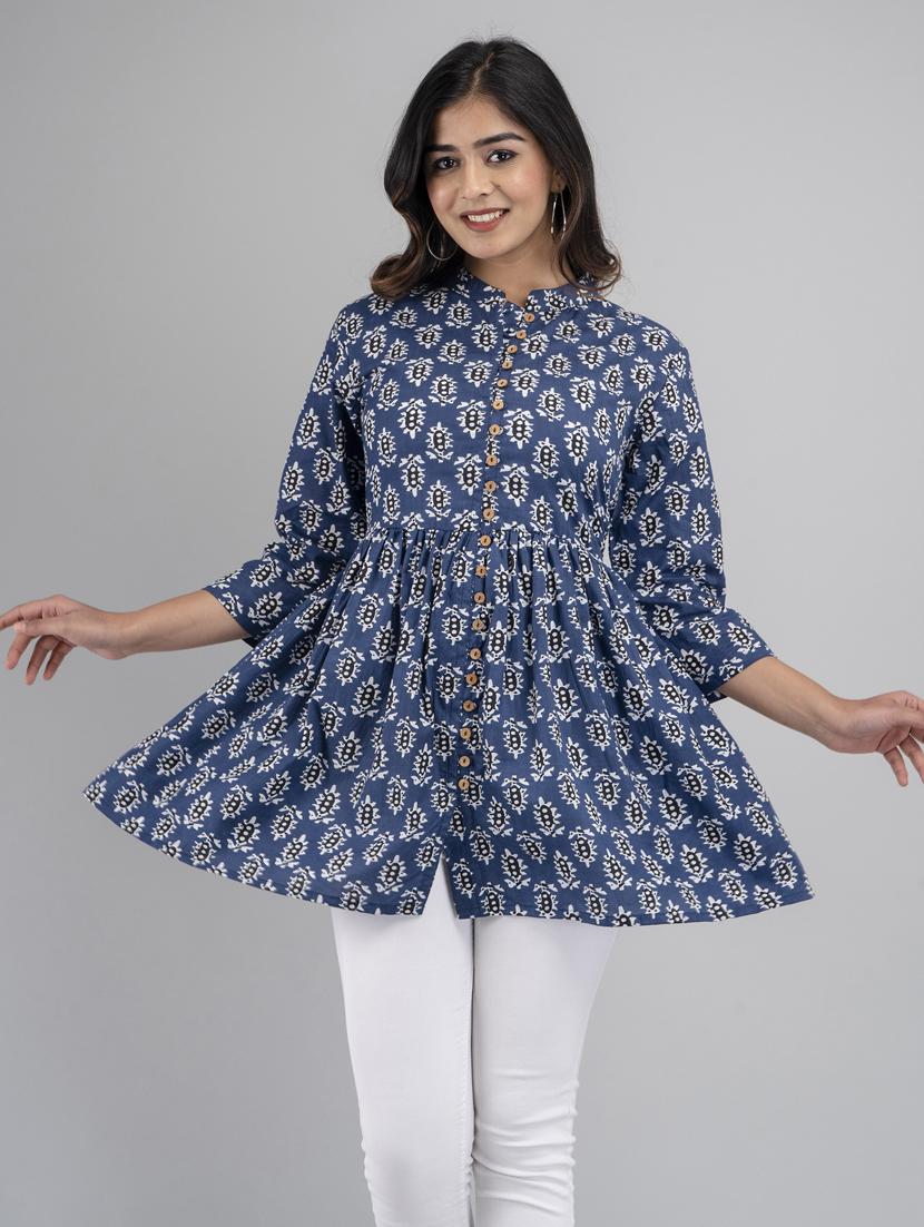 women printed three quarter sleeve short kurti - 21581375 - Standard Image - 2
