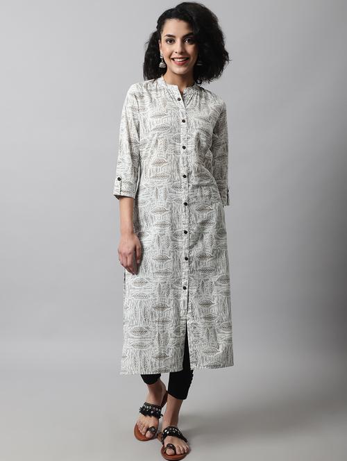 women printed three quarter sleeves straight kurta - 21581377 - Standard Image - 0
