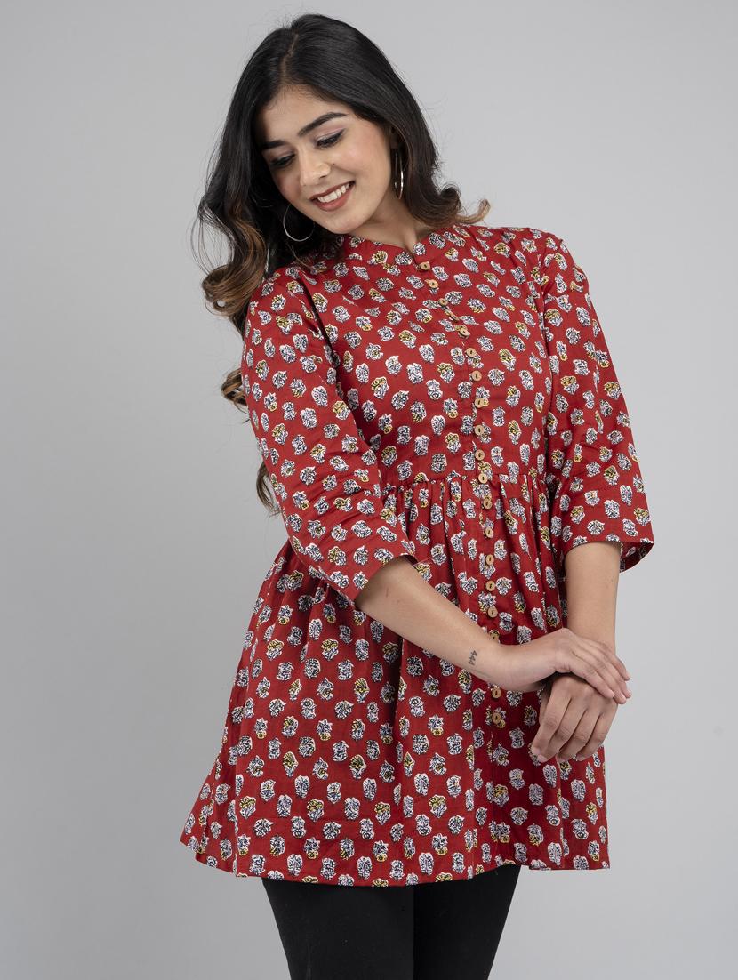 women printed three quarter sleeve short kurti - 21581378 - Standard Image - 2