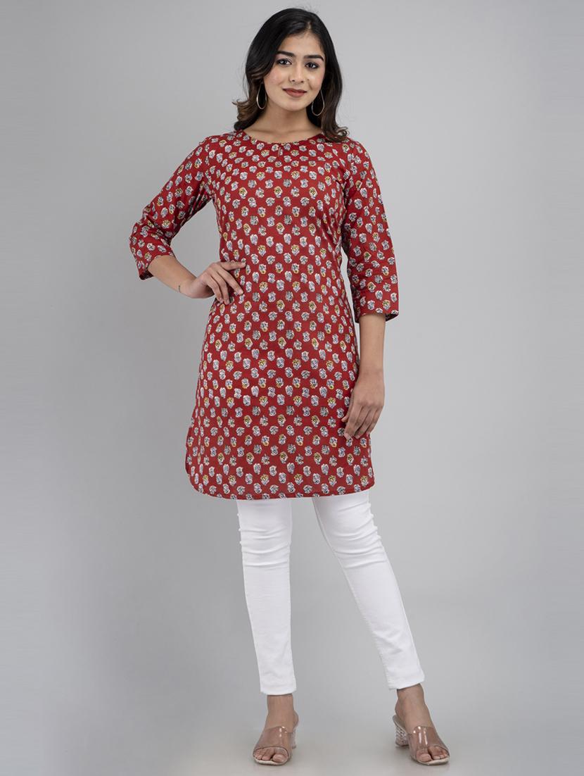 women three quarter sleeve straight kurti - 21581380 - Standard Image - 2
