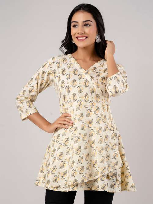 women three quarter sleeve angrakha kurti - 21581385 - Standard Image - 0