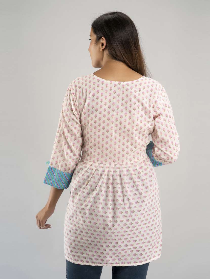 women three quarter sleeve flared kurti - 21581398 -  Standard Image - 2