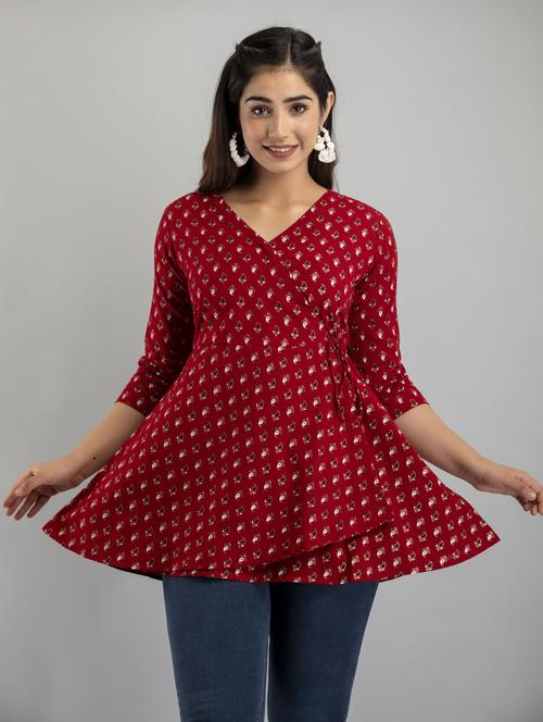 women three quarter sleeve angrakha kurti - 21581404 - Standard Image - 0