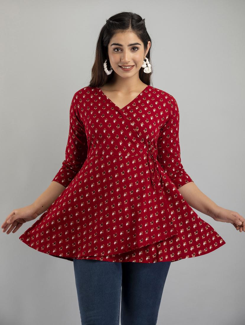 women three quarter sleeve angrakha kurti - 21581404 - Zoom Image - 0