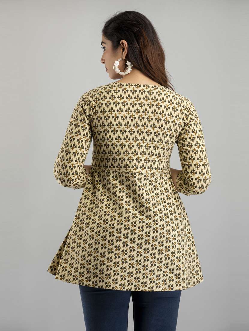 women printed three quarter sleeve short kurti - 21581408 - Standard Image - 2