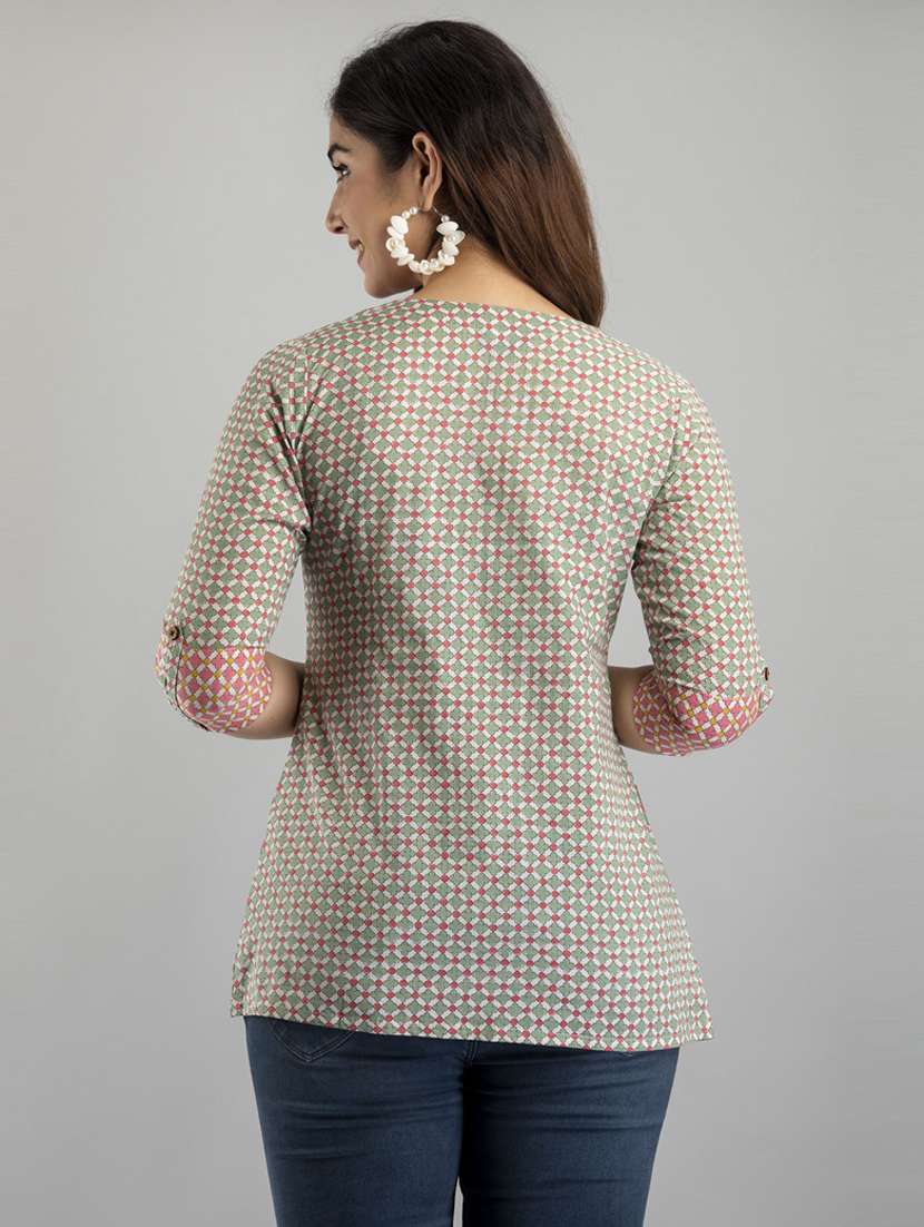 women printed three quarter sleeve short kurti - 21581410 -  Standard Image - 2