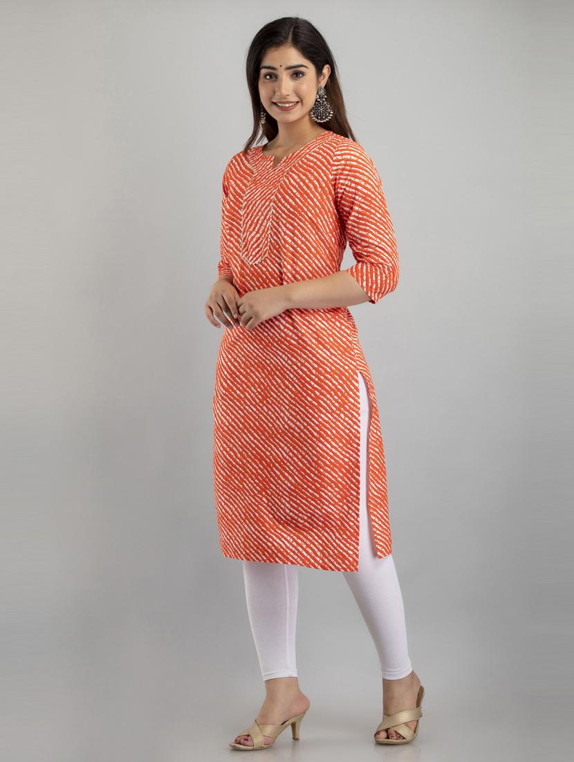 women printed three quarter sleeves straight kurta - 21581415 - Standard Image - 2