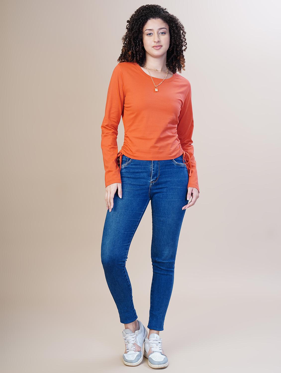 women solid long sleeve ruched top - 21582174 - Standard Image - 2