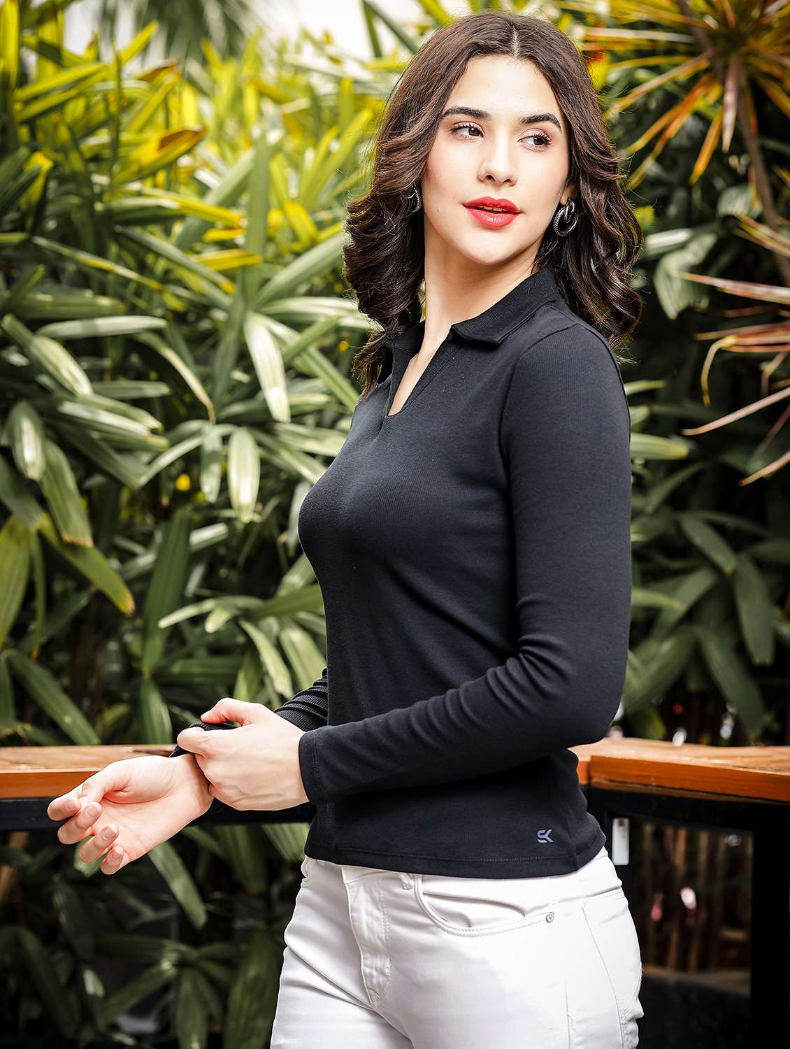 women solid long sleeves regular fit polo t-shirt - 21582186 -  Standard Image - 2