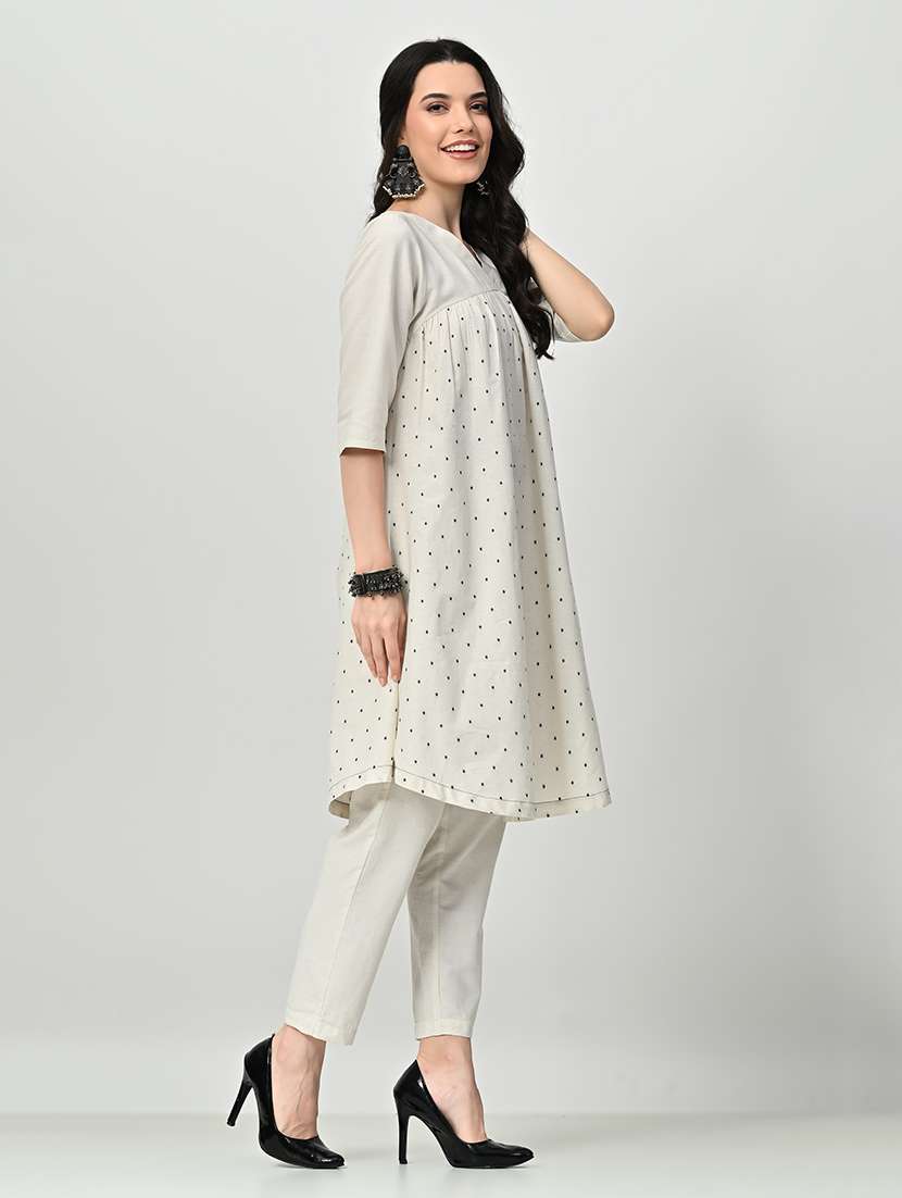 women off-white round neck kurta pant set - 21582198 - Standard Image - 2