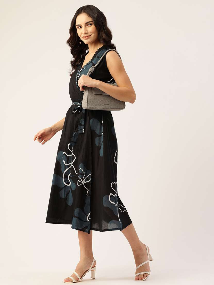 women black floral print wrap dress - 21582206 -  Standard Image - 2