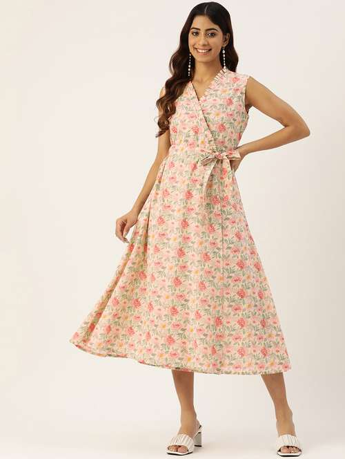 women peach floral print wrap dress - 21582208 -  Standard Image - 0