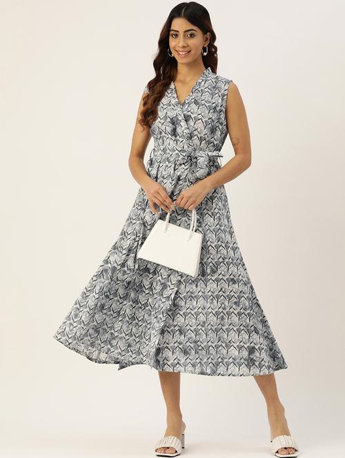 women grey floral print wrap dress - 21582211 -  Standard Image - 0