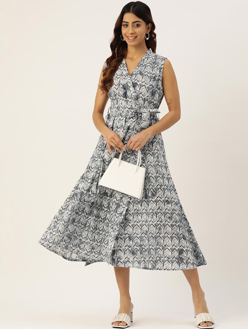 women grey floral print wrap dress - 21582211 -  Zoom Image - 0