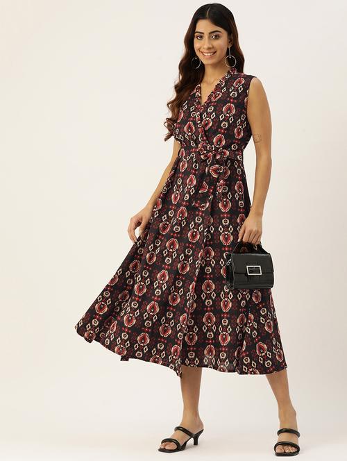 women sleeveless printed a-line dress - 21582212 - Standard Image - 0