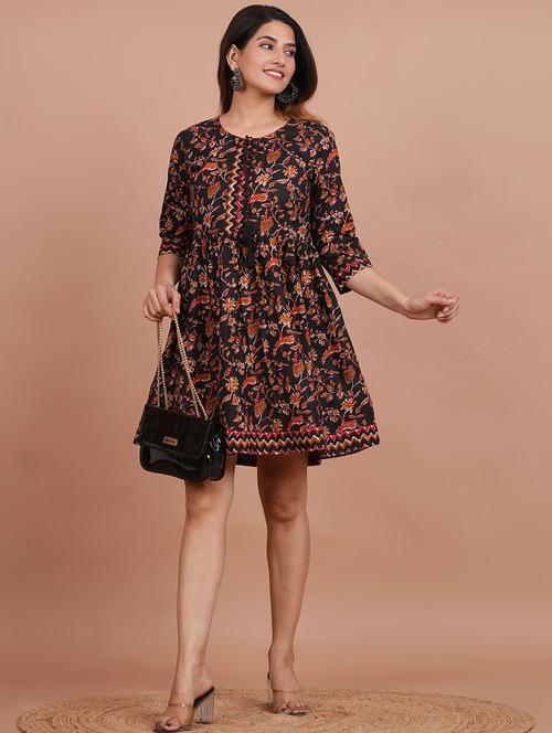 women printed tie up neck a-line dress - 21582220 - Standard Image - 0