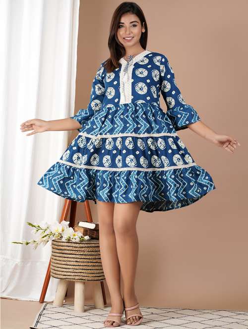 women knee length printed a-line dress - 21582223 - Standard Image - 0