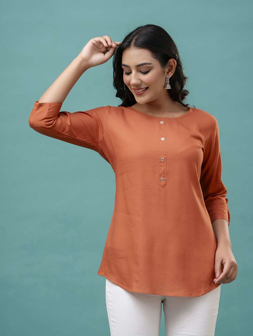 women round neck solid regular top - 21582228 -  Standard Image - 2
