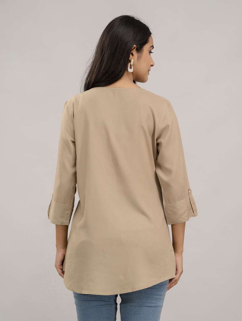 women solid three quarter sleeves a-line top - 21582233 - Standard Image - 2