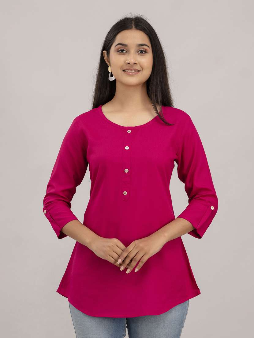 women solid three quarter sleeves a-line top