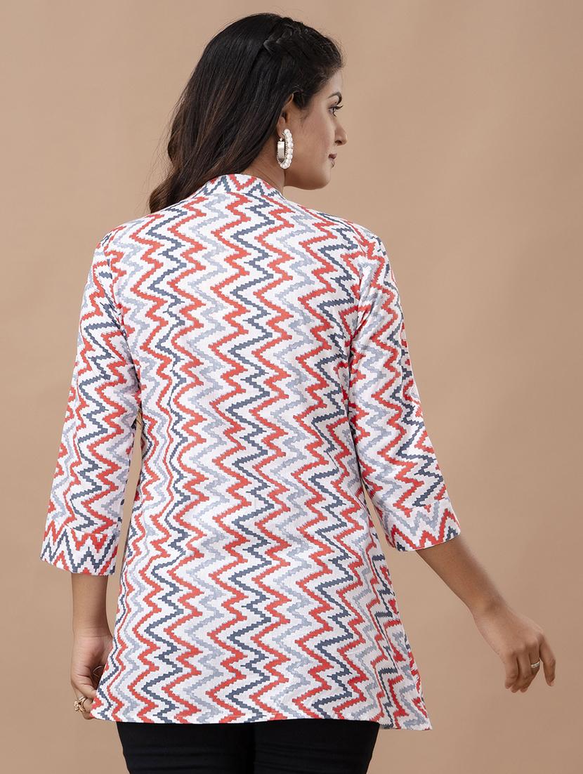 women three quarter sleeve printed a-line top - 21582245 - Standard Image - 2