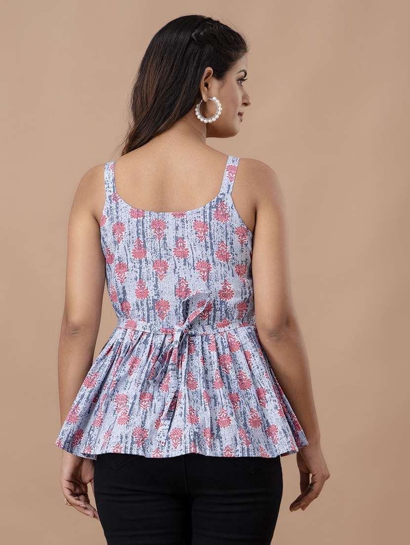 women printed sleeveless peplum top - 21582267 -  Standard Image - 2