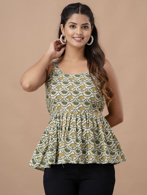 women sleeveless printed peplum top - 21582268 -  Standard Image - 0
