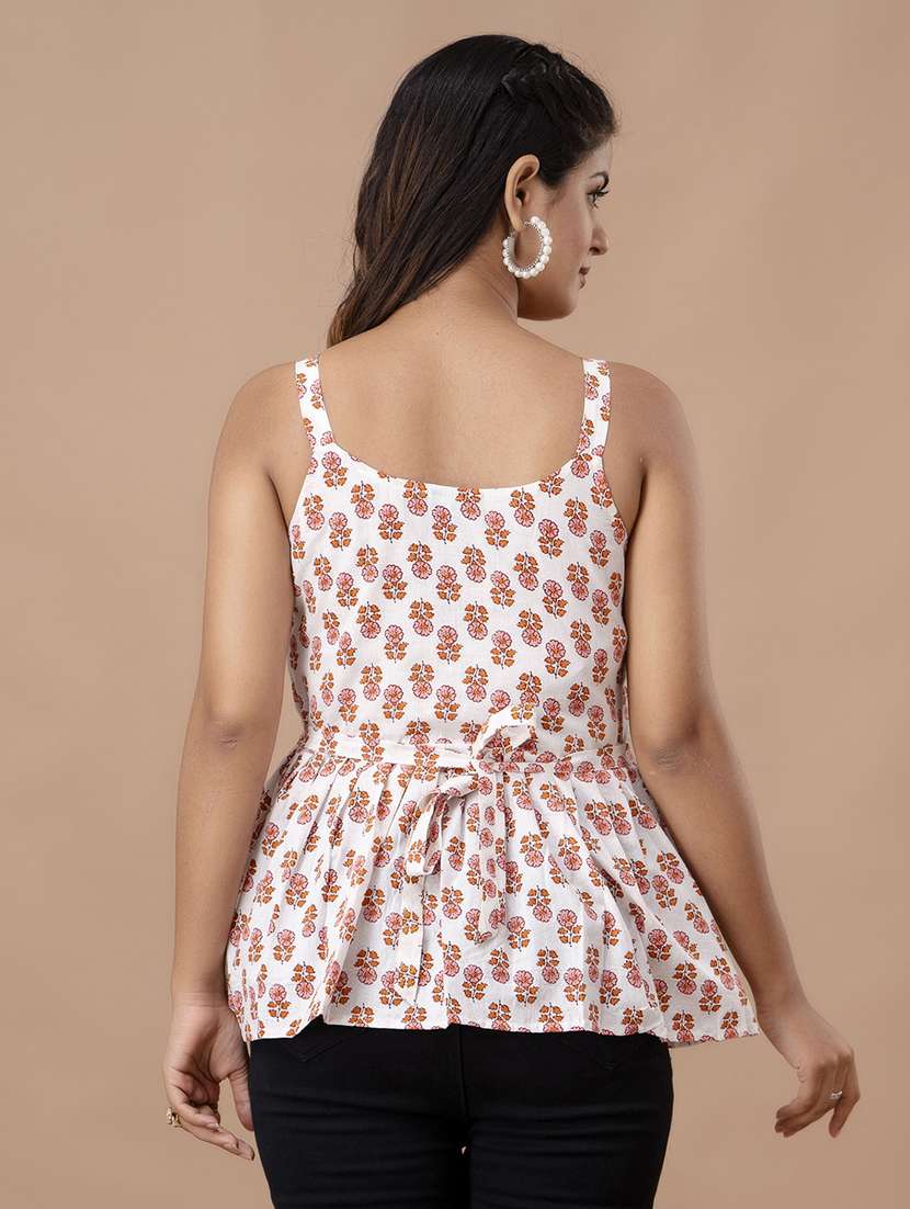 women printed sleeveless peplum top - 21582270 -  Standard Image - 2