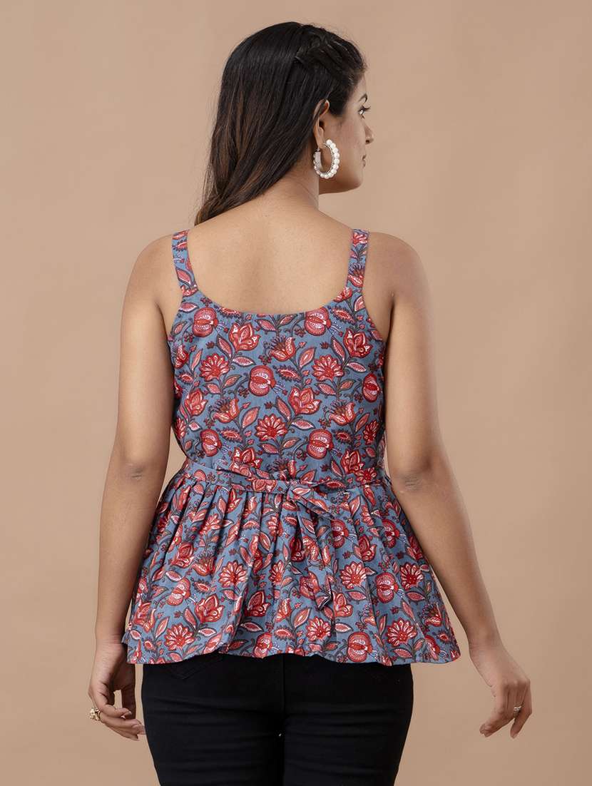 women printed sleeveless peplum top - 21582271 -  Standard Image - 2