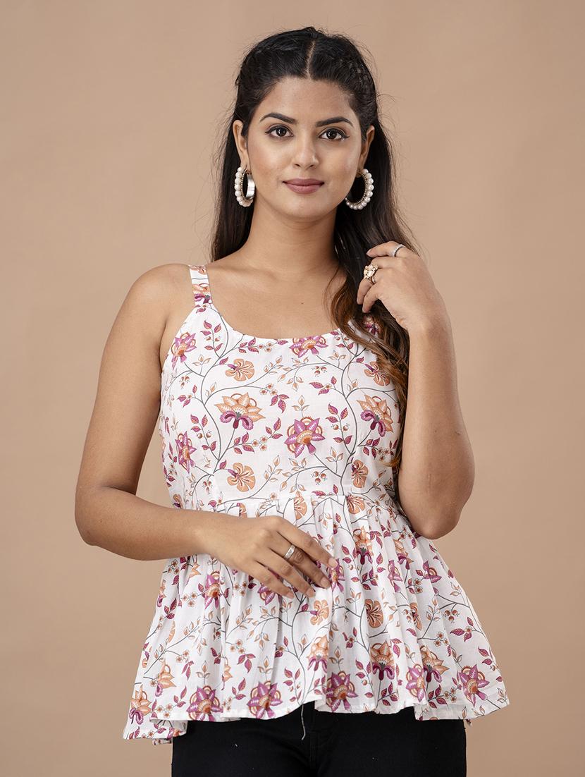 women sleeveless printed peplum top - 21582274 - Zoom Image - 0
