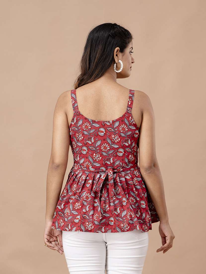 women printed sleeveless peplum top - 21582282 - Standard Image - 2